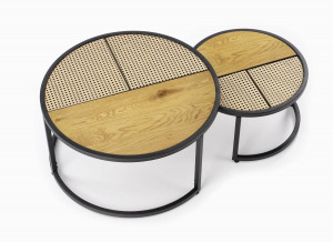 SET 2 MASUTE DE CAFEA GARMINA, STEJAR/NEGRU, DIN MDF FURNIRUIT, RATAN SI METAL, STIL MODERN - Img 4