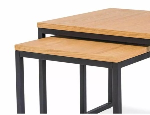 SET 2 MASUTE DE CAFEA LARGO DUO, 40/50 CM, STEJAR/NEGRU, BLAT DIN MDF SI CADRU DIN METAL, STIL MODERN - Img 5