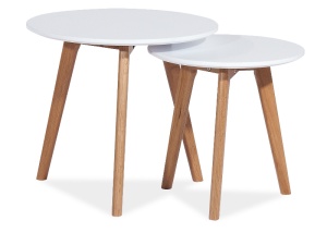 SET 2 MASUTE DE CAFEA MILAN S2, 40/50 CM, ALB/STEJAR, BLAT DIN MDF SI CADRU DIN METAL, FURNIR NATURAL, STIL MODERN