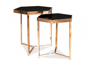 SET 2 MASUTE DE CAFEA MILOS, NEGRU/SAMPANIE, BLAT DIN STICLA SECURIZATA SI CADRU DIN METAL, STIL MODERN