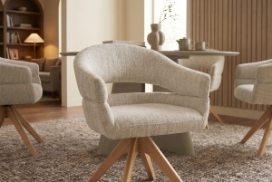 SET 2 SCAUNE ROTATIV ORGANIC, REALIZAT DIN MATERIAL TEXTIL CHENILLE SI LEMN, CULOARE BEJ/MARO, INVICTA INTERIOR - Img 2