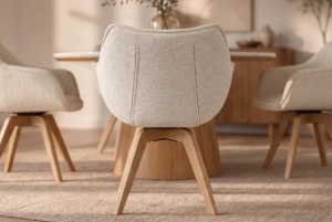 SET 2 SCAUNE ROTATIVE DUTCH, DIN LEMN SI TEXTIL BOUCLE, CULOARE BEJ, INVICTA INTERIOR - Img 3