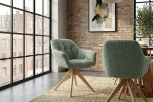 SET 2 SCAUNE ROTATIVE, PAPILLON, REALIZAT DIN MATERIAL TEXTIL BOUCLE SI PICIOARE DIN LEMN, CULOARE VERDE SALVIE, INVICTA INTERIOR