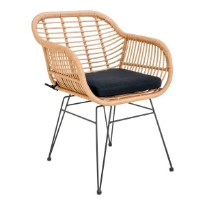 SET 2 SCAUNE TRIESTE, REALIZAT DIN POLIRATAN SI METAL CU PERINA, CULOARE NEGRU/NATUR, HOUSE NORDIC