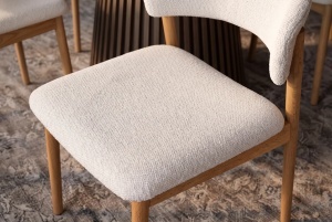 SET 2 SCAUNE VALHALLA WOOD, REALIZAT DIN LEMN DE STEJAR SI TEXTIL, CULOARE CREM/NATUR - Img 2