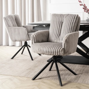 SET 4 SCAUNE ROTATIVE, ARTIM MEBLE, REALIZAT DIN CATIFEA RAIAT GRI SI METAL, STIL MODERN