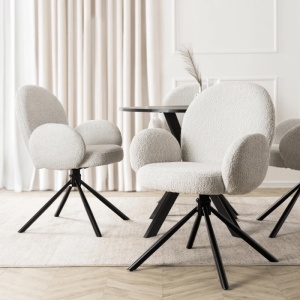 SET 4 SCAUNE ROTATIVE, ARTIM MEBLE, REALIZAT DIN MATERIAL BOUCLE GRI SI METAL, STIL MODERN
