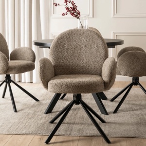 SET 4 SCAUNE ROTATIVE, ARTIM MEBLE, REALIZAT DIN MATERIAL BOUCLE MARO SI METAL, STIL MODERN - Img 2