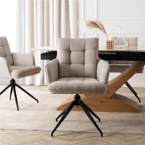 SET 4 SCAUNE ROTATIVE, ARTIM MEBLE, REALIZAT DIN MATERIAL CATIFEA RAIAT GRI SI METAL, STIL MODERN - Img 2
