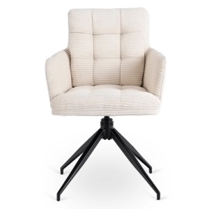 SET 4 SCAUNE ROTATIVE, ARTIM MEBLE, REALIZAT DIN MATERIAL CATIFEA RAIAT CREM SI METAL, STIL MODERN - Img 6
