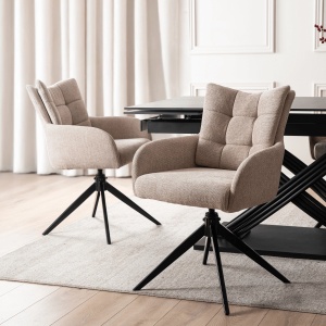 SET 4 SCAUNE ROTATIVE, ARTIM MEBLE, REALIZAT DIN MATERIAL TEXTIL BEJ SI CADRUL DIN METAL, STIL MODERN