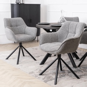 SET 4 SCAUNE ROTATIVE, ARTIM MEBLE, REALIZAT DIN MATERIAL TEXTIL BOUCLE GRI SI METAL, STIL MODERN
