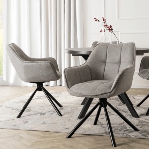 SET 4 SCAUNE ROTATIVE, ARTIM MEBLE, REALIZAT DIN MATERIAL TEXTIL GRI SI CADRUL DIN METAL, STIL MODERN