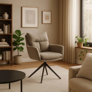 SET 4 SCAUNE ROTATIVE, ARTIM MEBLE, REALIZAT DIN MATERIAL TEXTIL MARO DESCHIS SI METAL, STIL MODERN