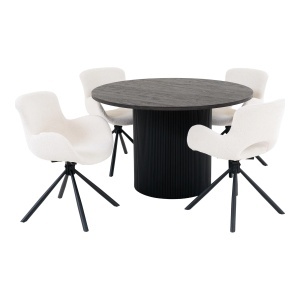 SET MASA SI 4 SCAUNE, DIN LEMN SI TEXTIL, CULOARE ALB/MARO, HOUSE NORDIC