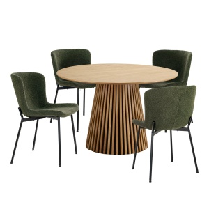 SET MASA SI 4 SCAUNE, DIN LEMN SI TEXTIL, CULOARE VERDE INCHIS/NATUR, HOUSE NORDIC
