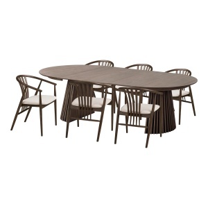 SET MASA SI 6 SCAUNE, DIN LEMN SI TEXTIL, CULOARE MARO/NATUR, HOUSE NORDIC
