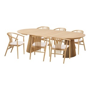 SET MASA SI 6 SCAUNE, DIN LEMN SI TEXTIL, CULOARE STEJAR/NATUR, HOUSE NORDIC