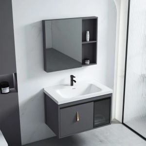 SET MOBILIER DE BAIE CU LAVOAR, OGLINDA, PARIS 60CM, GRI, JUST IN COLLECTION - Img 5