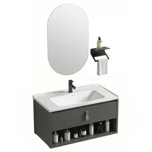 Set mobilier de baie cu lavoar, Toledo 80cm Gri, JUST IN - Img 6
