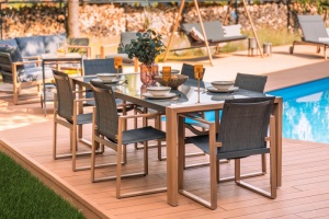 SET MOBILIER DE TERASA DIN ALUMINIU, STICLA SI RATAN, MASA SI 8 SCAUNE, ARTIM GROUP COLLECTION - Img 5