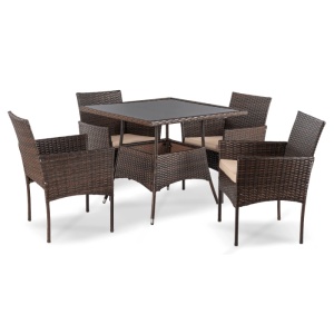 SET MOBILIER GRADINA, ARTIM MEBLE, MASA SI 4 SCAUNE, REALIZAT DIN POLIRATAN, CULOARE MARO/BEJ, STIL MODERN