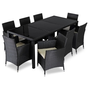 SET MOBILIER GRADINA, ARTIM MEBLE, MASA SI 8 SCAUNE, REALIZAT DIN POLIRATAN, CULOARE NEGRU/BEJ, STIL MODERN - Img 4