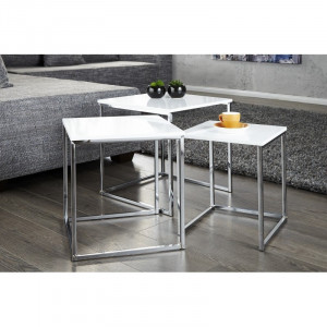 SET TREI MASUTE DE CAFEA, FUSION, COD 11839, MDF ALB, STIL MODERN - Img 2
