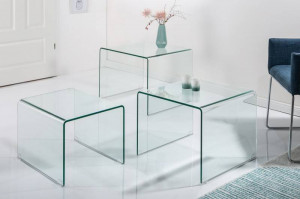 SET TREI MASUTE SUPRAPOZABILE, GHOST, STICLA, DESIGN MODERN - Img 7