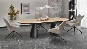 STOC!!! MASA DINING EXTENSIBILA GIACOMO, 180-240 CM, NATURAL/NEGRU, DIN MDF FURNIRUIT SI METAL, STIL MODERN
