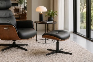 SUPORT PICIOARE ELEGANT DE RELAXARE ROTATIV, VOGUE, DIN METAL, FURNIR SI PIELE ECO, CULOARE MARO/NEGRU, INVICTA INTERIOR - Img 6