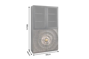VITRINA LIVING GOLDEN SUNSET 180CM, MODEL 3D, REALIZAT DIN LEMN DE MANGO, STICLA SI PICIOARE DIN METAL, CULOARE NEGRU/AURIU - Img 5