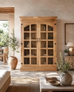VITRINA PISTOIA 130CM, REALIZATA DIN LEMN DE TEC, CULOARE NATUR, STIL RUSTIC, GINER Y COLOMER - Img 3