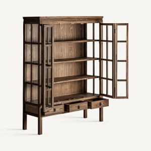 VITRINA TARTU 175CM, DIN LEMN DE ULM DE CULOARE MARO, STIL COLONIAL, VICAL HOME - Img 3