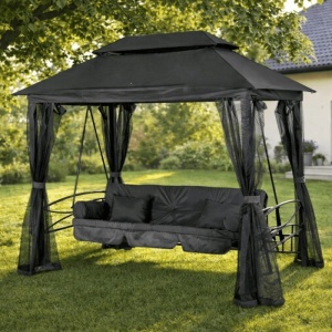BALANSOAR DE GRADINA, ARTIM MEBLE, REALIZAT DIN TEXTIL IMPERMEABIL SI METAL, CULOARE NEAGRA/GRI, STIL MODERN