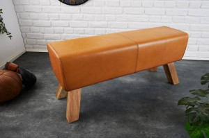 BANCUTA, TURNBOCK 100CM, PIELE NATURALA SI PICIOARE DIN LEMN, CULOARE COGNAC, COD 42698, STIL RETRO