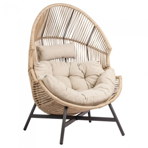 BESTSELLER! FOTOLIU DE GRADINA SAU TERASA, DIN POLIRATAN SI STRUCTURA DE METAL, CULOARE BEJ/NEGRU - Img 12