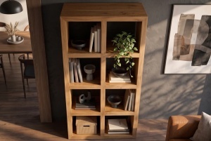 BIBLIOTECA LIVING MAKASSAR 180CM, 8 COMPARTIMENTE, REALIZATA DIN LEMN DE MANGO, CULOARE MARO NATUR - Img 13