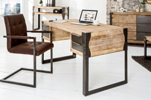 BIROU 135CM, DIN LEMN MASIV, FACTORY, COD 36768, DESIGN VINTAGE/INDUSTRIAL - Img 2