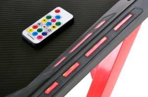 BIROU B49 CU ILUMINARE LED SI SUPORT ACCESORII, ROSU/NEGRU, DIN FURNIR SI PICIOARE DIN METAL, STIL MODERN - Img 4