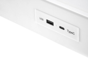 BIROU B52, CU FUNCTIE DE REGLARE A INALTIMII, ECRAN TACTIL SI PORT USB, ALB, DIN METAL SI STICLA, STIL MODERN - Img 4