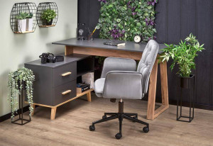 BIROU SERGIO XL, ANTRACIT/STEJAR WOTAN, DIN LEMN MASIV SI MDF FURNIRUIT, STIL MODERN