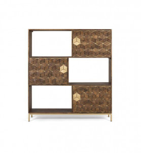BUFET 143 CM, CULOARE NUC/AURIU, LEMN MASIV DE MANGO SI METAL, GINER Y COLOMER - Img 1
