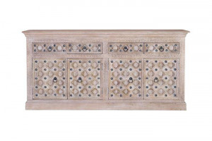 BUFET 190CM, ALB ANTICHIZAT, DIN LEMN MASIV DE MANGO, GINER Y COLOMER - Img 3
