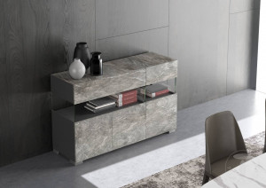 BUFET LIVING 129CM, FLOAT MARBLE, COD 5064, STIL MODERN, REALIZATA PANOURI LAMINATE, EFECT MARMURA - Img 4