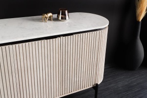 BUFET LIVING 170CM, ADLON, ALB/GRI, DIN LEMN MASIV DE MANGO, BLAT DE MARMURA SI METAL - Img 4