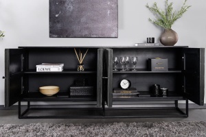 BUFET LIVING 180CM, BARRACUDA, GRI/NEGRU, DIN LEMN MASIV DE MANGO, LEMN DE TEC RECICLAT SI METAL - Img 4