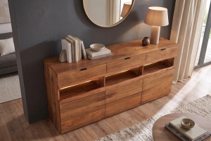BUFET LIVING GRAND MANGO 180CM, REALIZAT DIN LEMN DE MANGO, LED CU TELECOMANDA, CULOARE NATUR/MARO - Img 10