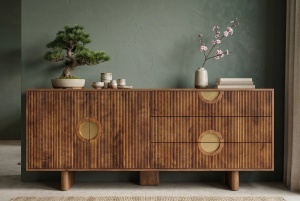 BUFET LIVING, MADISON 180CM, REALIZAT DIN LEMN DE MANGO, CULOARE NATUR/AURIU, ARTIM GROUP - Img 2