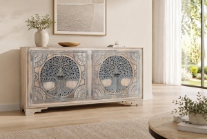 BUFET LIVING RAICES 180CM, DIN LEMN DE MANGO, CULOARE NATUR/ALBASTRU, STIL ETNIC, GINER COLOMER - Img 2